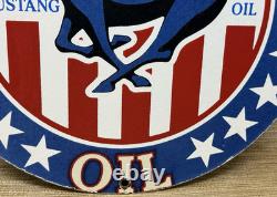 Vintage Mustang Motor Oil Porcelain Sign Gas Service Station Horse American Flag