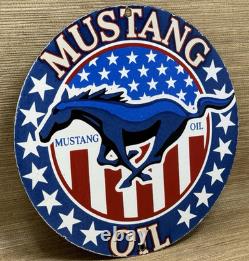 Vintage Mustang Motor Oil Porcelain Sign Gas Service Station Horse American Flag