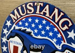 Vintage Mustang Motor Oil Porcelain Sign Gas Service Station Horse American Flag