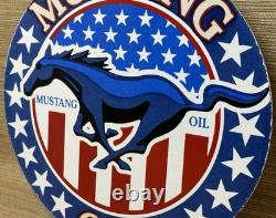 Vintage Mustang Motor Oil Porcelain Sign Gas Service Station Horse American Flag