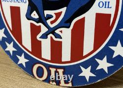 Vintage Mustang Motor Oil Porcelain Sign Gas Service Station Horse American Flag