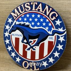 Vintage Mustang Motor Oil Porcelain Sign Gas Service Station Horse American Flag
