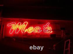 Vintage NEON Meats Sign Over 6 feet long