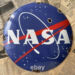 Vintage Nasa Meatball 12 Inch Convex Porcelain Enamel Sign
