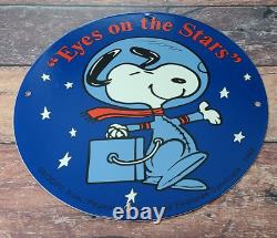 Vintage Nasa Porcelain Snoopy In Space Moon Service Station Gas Pump Plate Sign