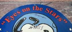 Vintage Nasa Porcelain Snoopy In Space Moon Service Station Gas Pump Plate Sign