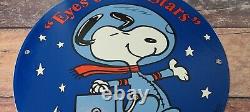 Vintage Nasa Porcelain Snoopy In Space Moon Service Station Gas Pump Plate Sign