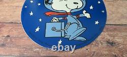 Vintage Nasa Porcelain Snoopy In Space Moon Service Station Gas Pump Plate Sign