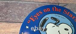 Vintage Nasa Porcelain Snoopy In Space Moon Service Station Gas Pump Plate Sign