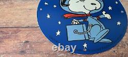 Vintage Nasa Porcelain Snoopy In Space Moon Service Station Gas Pump Plate Sign