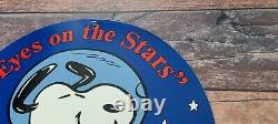 Vintage Nasa Porcelain Snoopy In Space Moon Service Station Gas Pump Plate Sign