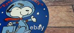 Vintage Nasa Porcelain Snoopy In Space Moon Service Station Gas Pump Plate Sign