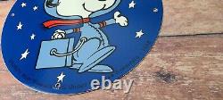 Vintage Nasa Porcelain Snoopy In Space Moon Service Station Gas Pump Plate Sign