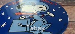 Vintage Nasa Porcelain Snoopy In Space Moon Service Station Gas Pump Plate Sign