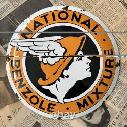 Vintage National Benzole Mixture 12 Inch Convex Porcelain Enamel Sign