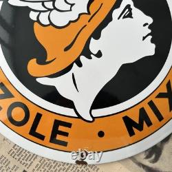 Vintage National Benzole Mixture 12 Inch Convex Porcelain Enamel Sign