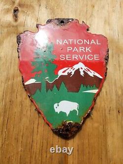 Vintage National Forest Service Porcelain Sign State Park Ranger Arrowhead Gas