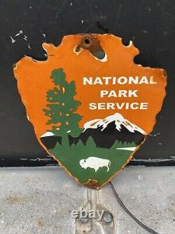 Vintage National Park Service Porcelain Arrowhead US Interior RARE Gas Oil Sign
