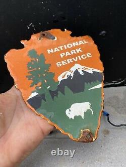 Vintage National Park Service Porcelain Arrowhead US Interior RARE Gas Oil Sign