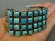 Vintage Native American Turquoise Row Sterling Silver Cuff Bracelet Signed Swm