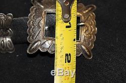 Vintage Navajo Concho Belt Sterling 21 Conchos And Buckle, Black Leather Signed