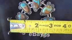 Vintage Navajo Royston Turquoise Sterling Silver Squash Blossom Necklace-signed