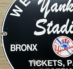 Vintage New York Yankee's Porcelain Stadium Sign Gas Oil Pump Plate Bronx Ny Mlb