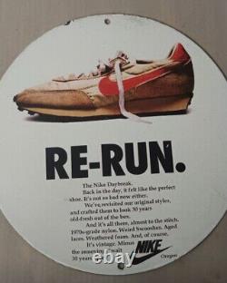 Vintage Nike Re-run Porcelain Gas Oil Store Mancave Service Garage Shoes Ad Sign