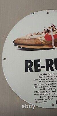 Vintage Nike Re-run Porcelain Gas Oil Store Mancave Service Garage Shoes Ad Sign