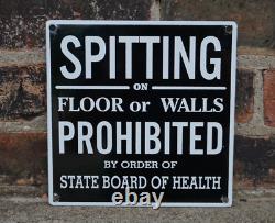 Vintage No Spitting Porcelain Sign Rare Gas Oil Pump Rare Public Health Subway