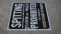 Vintage No Spitting Porcelain Sign Rare Gas Oil Pump Rare Public Health Subway