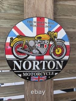 Vintage Norton Motorcycle Porcelain Sign Works Best Road Holder 12