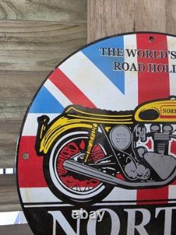 Vintage Norton Motorcycle Porcelain Sign Works Best Road Holder 12