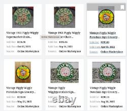 Vintage Nos Piggly Wiggly Self Service Grocery Store 11.75 Porcelain Metal Sign