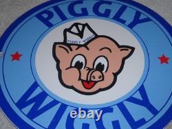 Vintage Nos Piggly Wiggly Self Service Grocery Store 11.75 Porcelain Metal Sign