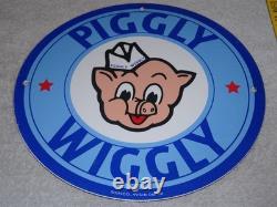 Vintage Nos Piggly Wiggly Self Service Grocery Store 11.75 Porcelain Metal Sign