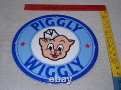 Vintage Nos Piggly Wiggly Self Service Grocery Store 11.75 Porcelain Metal Sign