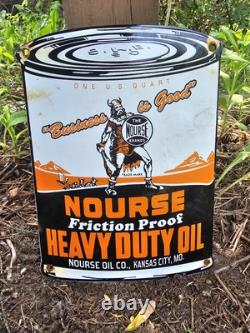 Vintage Nourse Oils Motor Oil Porcelain Gas Station Pump Sign Gasoline