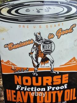 Vintage Nourse Oils Motor Oil Porcelain Gas Station Pump Sign Gasoline