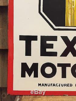 Vintage ORIGINAL Porcelain TEXACO Motor Oil Gas Station Flange Sign AMAZING