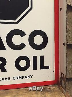 Vintage ORIGINAL Porcelain TEXACO Motor Oil Gas Station Flange Sign AMAZING