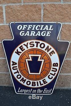 Vintage Official Garage Keystone Automobile Club Double Sided Porcelain Sign