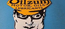 Vintage Oilzum Gasoline Porcelain Gas Motor Oil Lube Service Station Pump Sign