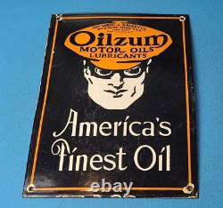 Vintage Oilzum Gasoline Porcelain Gas Motor Oil Service Station Pump Plate Sign