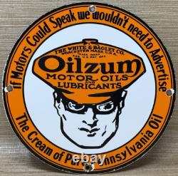 Vintage Oilzum Motor Oil Porcelain Sign Metal White & Bagley USA Gas Station