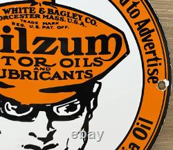 Vintage Oilzum Motor Oil Porcelain Sign Metal White & Bagley USA Gas Station