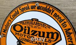 Vintage Oilzum Motor Oil Porcelain Sign Metal White & Bagley USA Gas Station