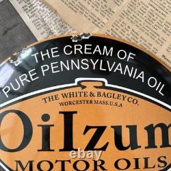 Vintage Oilzum Motor Oils Pennsylvania 12 Inch Convex Porcelain Enamel Sign