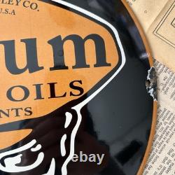 Vintage Oilzum Motor Oils Pennsylvania 12 Inch Convex Porcelain Enamel Sign