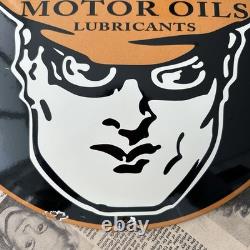 Vintage Oilzum Motor Oils Pennsylvania 12 Inch Convex Porcelain Enamel Sign